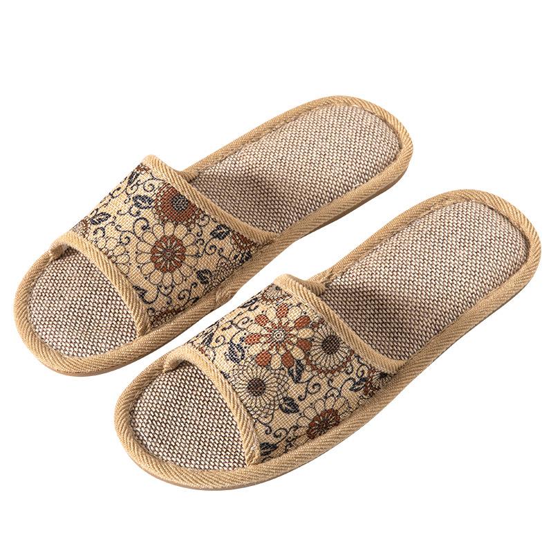 Retro Floral Open-Toe Linen Slippers for All Seasons