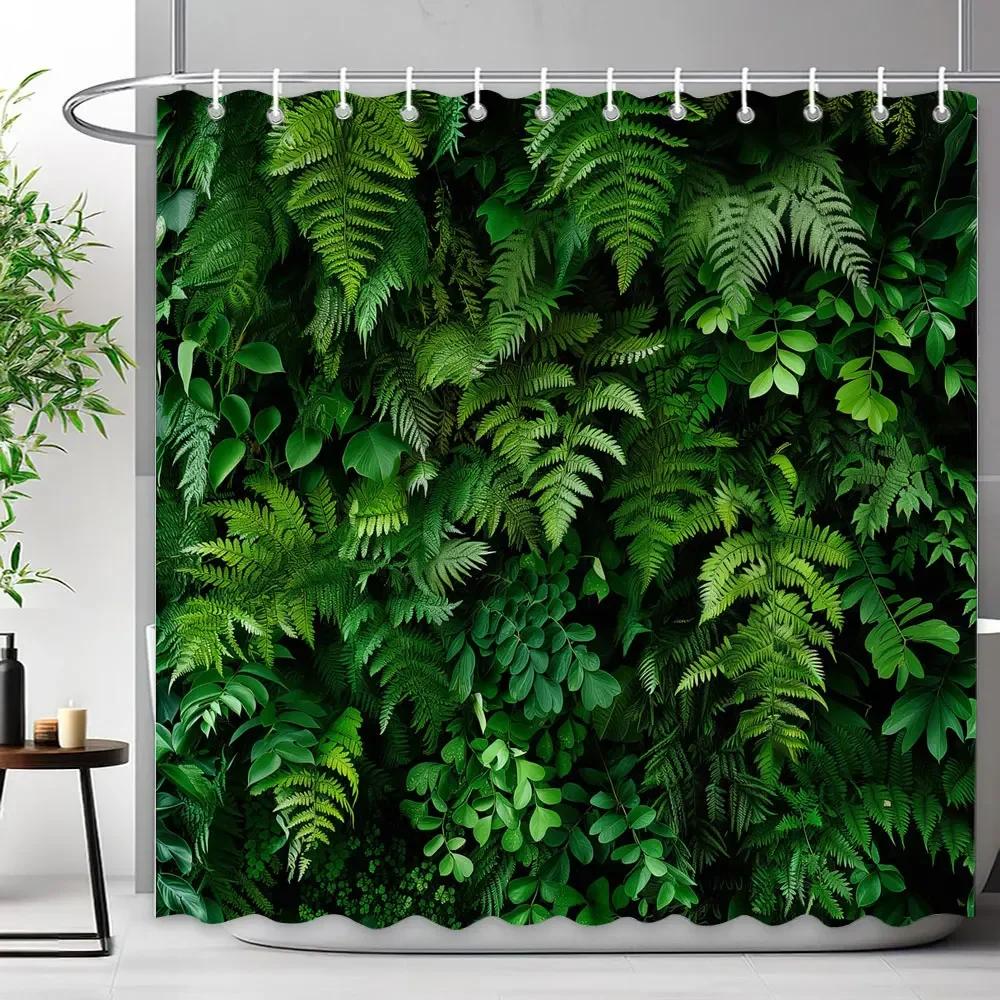 Walls Filled With Green Plant Leaves Shower Curtains Tropical Plants Natural landscape Polyester Shower Curtains Bathroom Decor