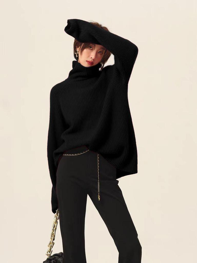 Women's Red Retro High Neck Wool Sweater - Festive, Loose, Thickened, Age-Reducing Cashmere Design