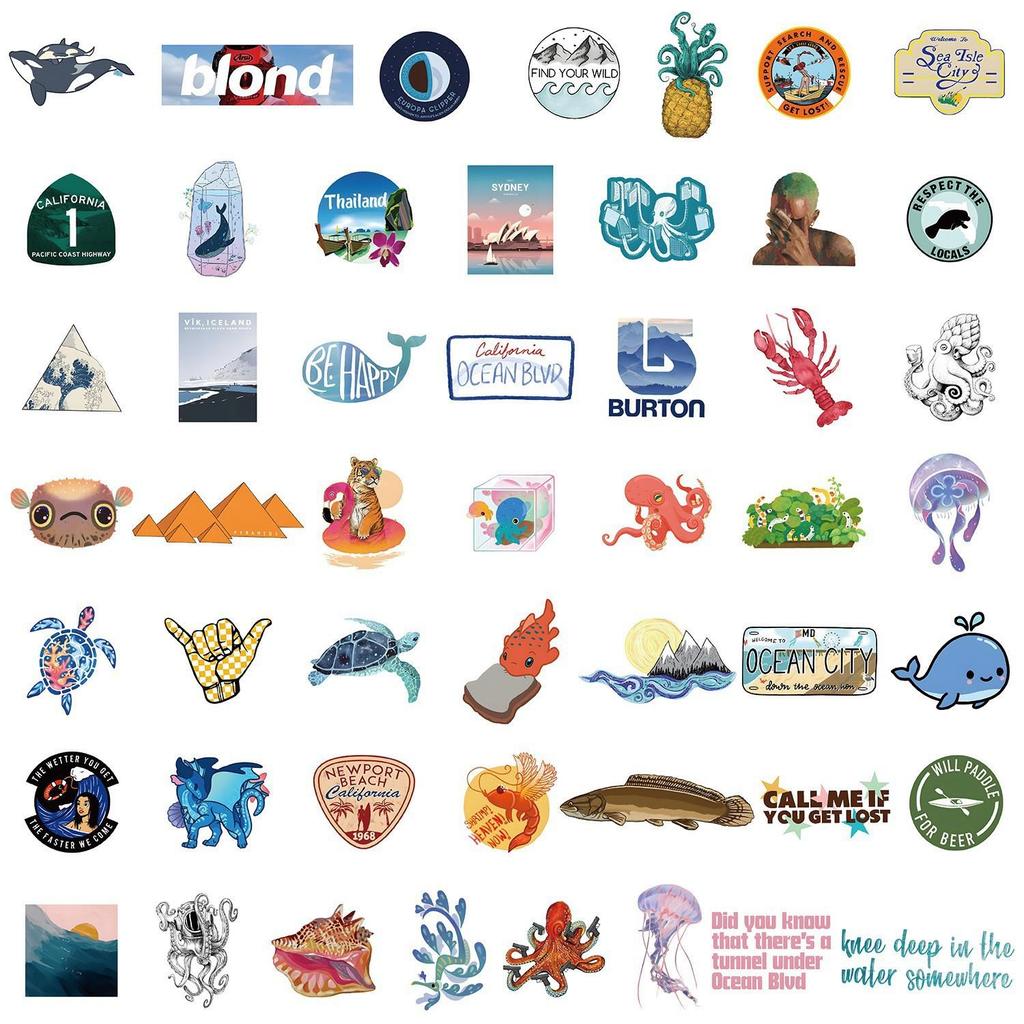 50PCS Cute Marine Life Waterproof Stickers for Water Bottles, Computers, & DIY Stationery