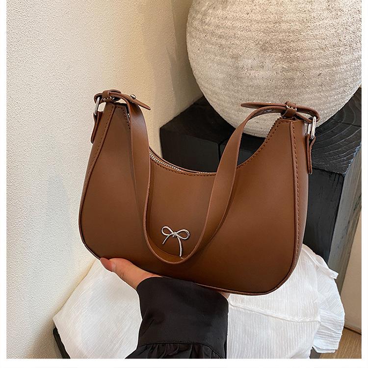 French Style Faux Leather Shoulder Bag for Women with Bow Knot Decoration Tote Handbag
