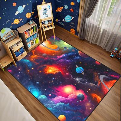Galaxy Space Rug for Kids Bedroom, Universe Nebula Star Carpet, Educational Outer Space Theme Play Mat for Boys and Girls