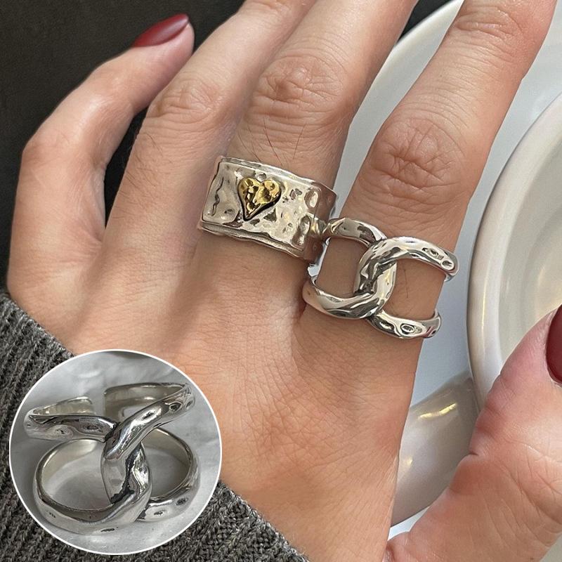European-American S925 Silver-Plated Geometric Open Ring - Retro, Creative, and Stylish Index Finger Design for Women