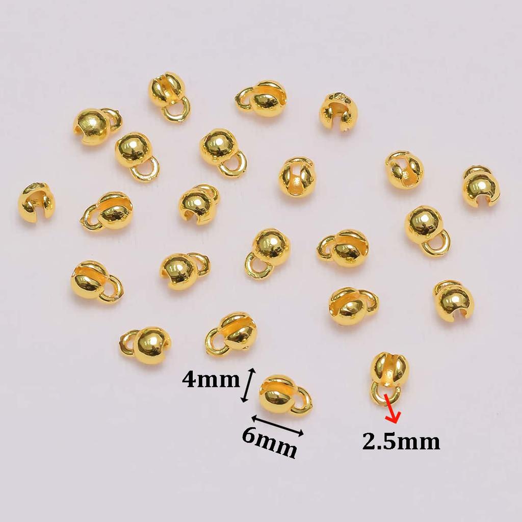 10PCS Brass Crimp End Beads 18K Gold Plated Tip Ball Chain Connector Clasp for DIY Necklace Bracelet Jewelry Making Accessories