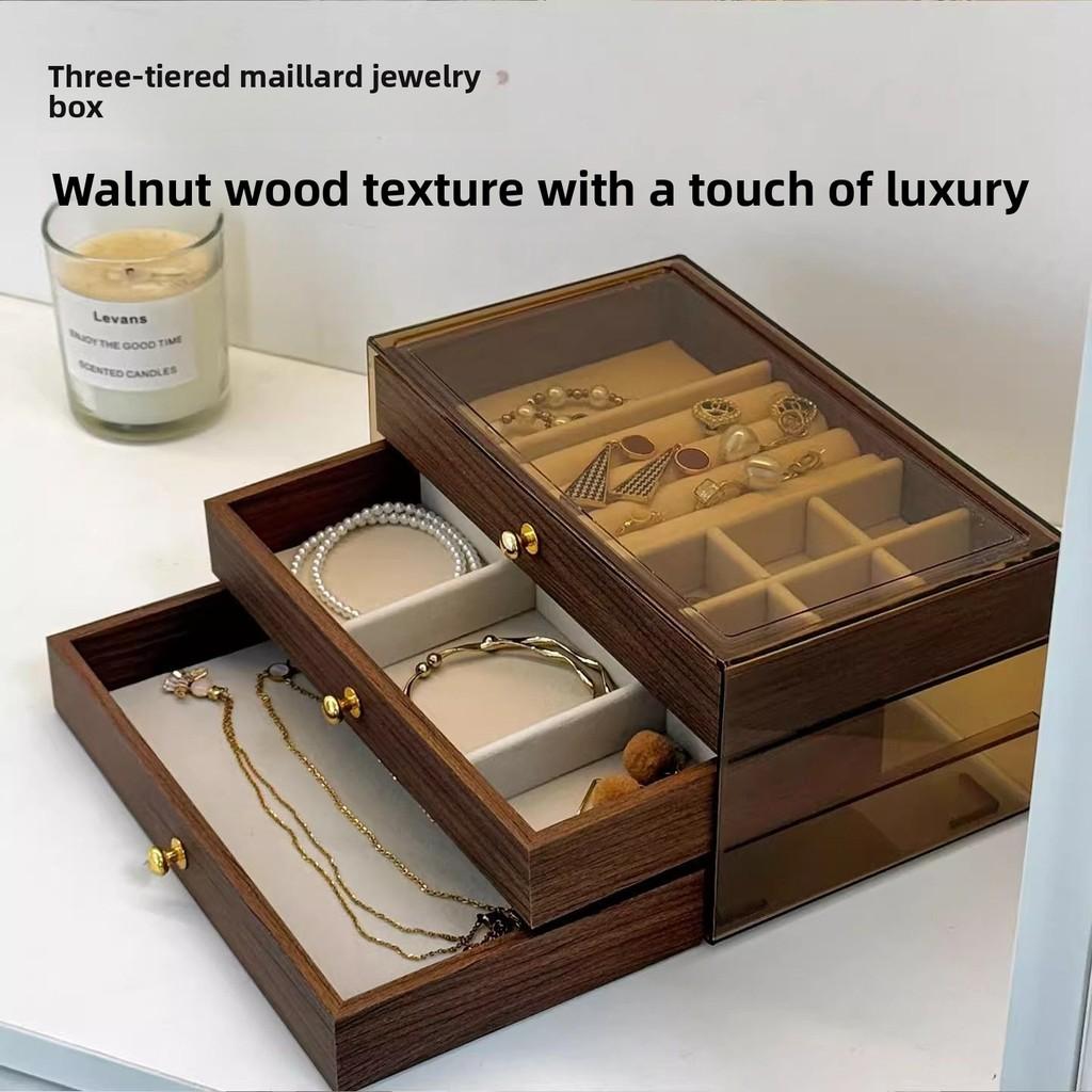 Walnut Jewelry Box With Multiple Compartments For Earrings Necklaces And Rings Gift For Women