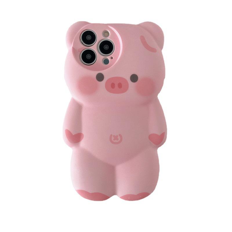 Cartoon Pink Pig Anti-Fall Phone Case for iPhone 14/13/12/11 Pro Max