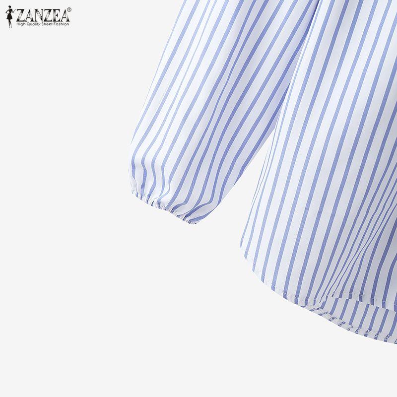 ZANZEA Women Casual Round Neck Long Sleeve Stripe Blouse