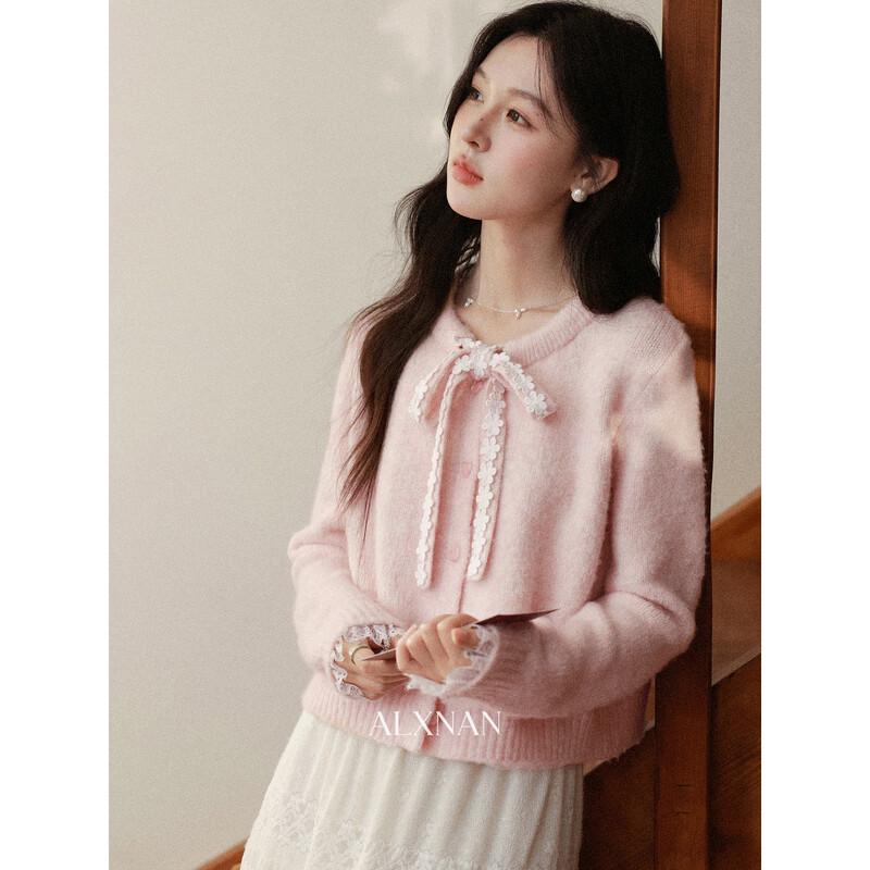 Luxiangnan Gentle Pink Bow Cardigan