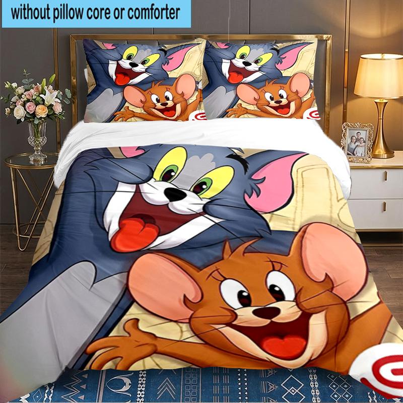 Cat And Mouse Romance 3PCS Bedding set,Ideal for 1pc Duvet Cover And 2pcs Pillowcases Perfect for Fan gift,Ideal for Bedroom, Dormitory