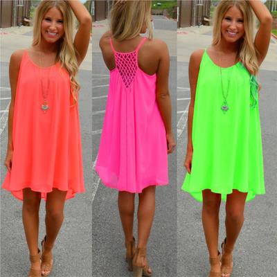 Sommer Sexy Kleid Damen Lässig Träger Mesh Rückenfrei Chiffon Kleider Mode Urlaub Strand Sommerkleid Minikleid Weiblich