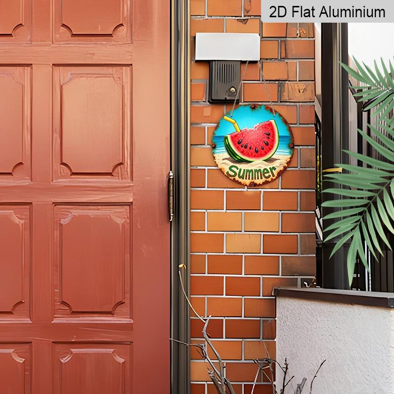 2D Flat Aluminum "Summer Watermelon" Decorative Signs and Plaques, Available In Various Sizes. Beach-themed Vintage Distressed Metal Wall Coverings