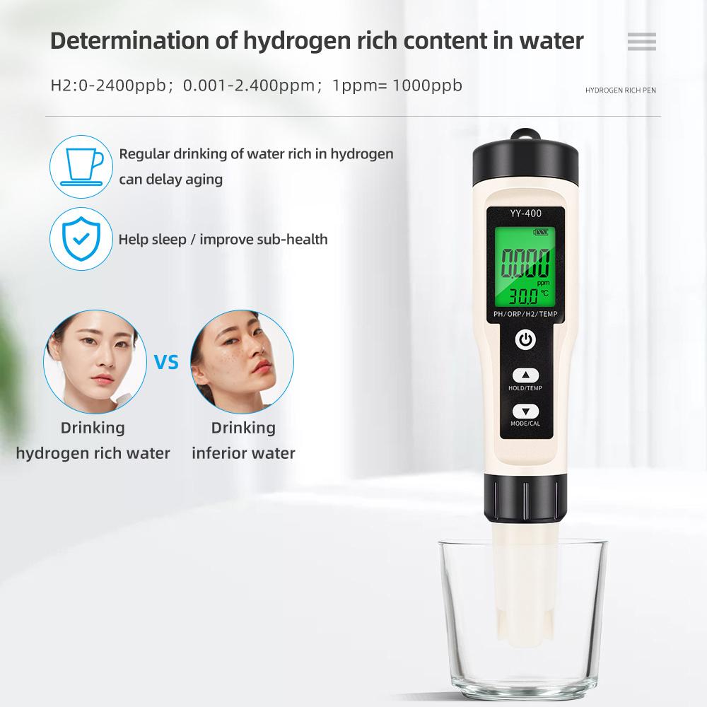 4/3/2 In 1 Optional PH ORP H2 Temperature Hydrogen-rich Meter Water Quality Purity Detector for Aquarium Pool Hydroponic
