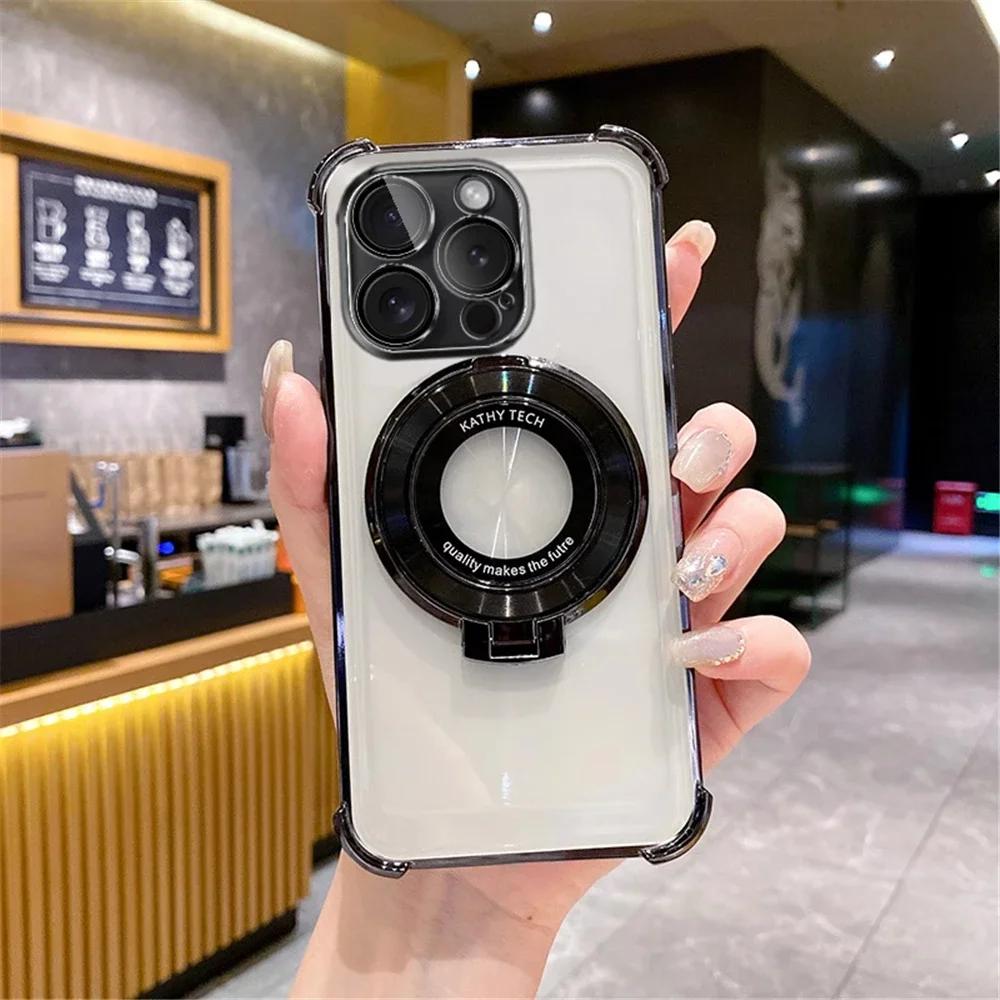 Shockproof Transparent Plating Stand Holder Case For Xiaomi Redmi Note 14 Pro Plus 14C POCO F6 C75 14T Soft Silicon Bumper Cover