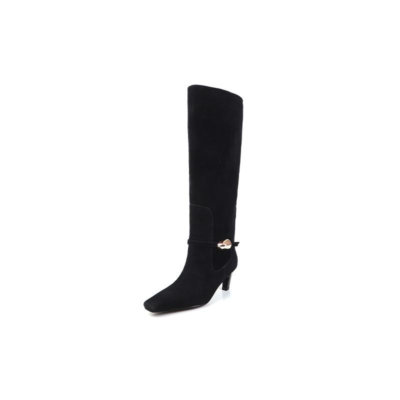 

European and American fashion versatile high boots 2025 autumn and winter new square head thick heel but knee sleeve fashion boots women s boots 40 чорний