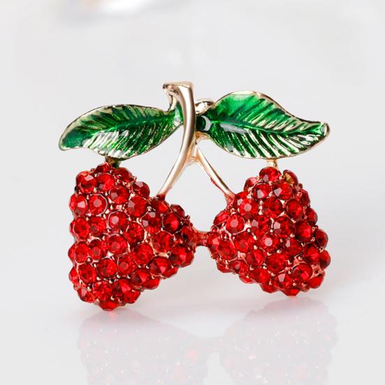 

Women Red Rhinestone Cherry Fruit Brooch Pin Accessory Office Party Jewelry