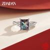 925 Sterling Silber Quadratischer Aquamarin Ring für Damen Mode Hochzeits Schmuck