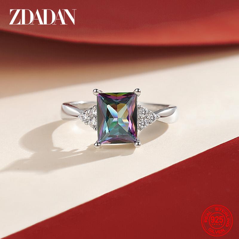 925 Sterling Silber Quadratischer Aquamarin Ring für Damen Mode Hochzeits Schmuck