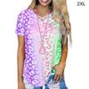 Women Tie Dyed Leopard Printed V Neck Short Sleeve Shirt