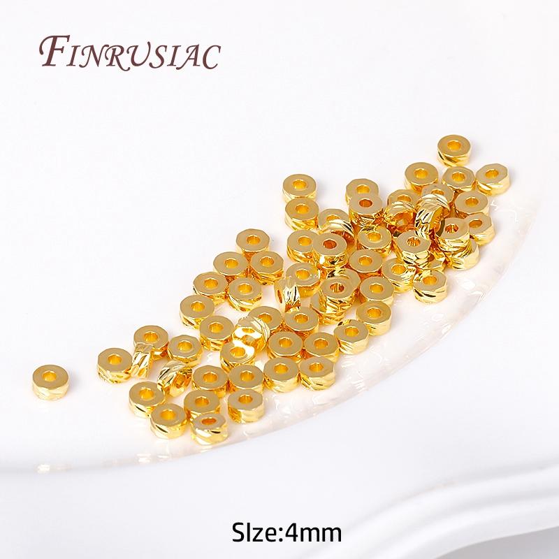 3mm 4mm 18K Gold Plated Round Diagonal-Cut Beads Brass Flat Round Spacer Beads For Bracelet Necklace DIY Beading Jewelry Making