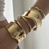 Stainless Steel Vintage Irregular Chunky Glossy Metal Cuff Bangle For Women Smooth Surface Geometric Open Bracelet Party Jewelry