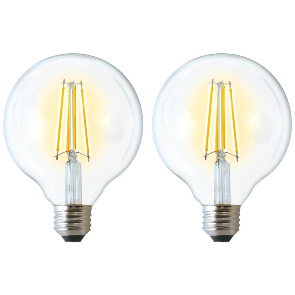 Stylové LED žárovky, 2 ks, Typ čiré žárovky, Tvar koule, Patice E26 [Ekvivalent 60W, 810 lumenů, Plný úhel vyzařování, Denní bílá] Filament HDGC60N2