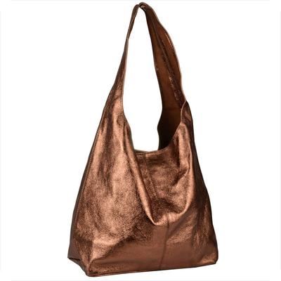 Leather Shopper Bag, Brown, Copper Metallic