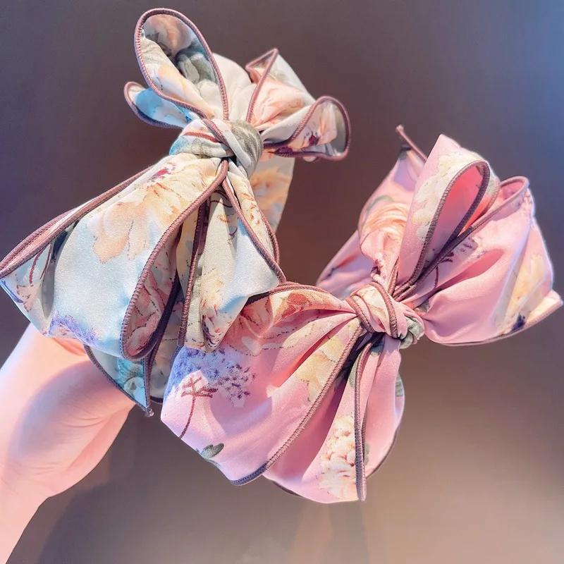 Stunning Women Head Wears Top Big Bow Knot Hairband for Adult Shopping Party Wedding Photography Headpiece Kapok Print Headband