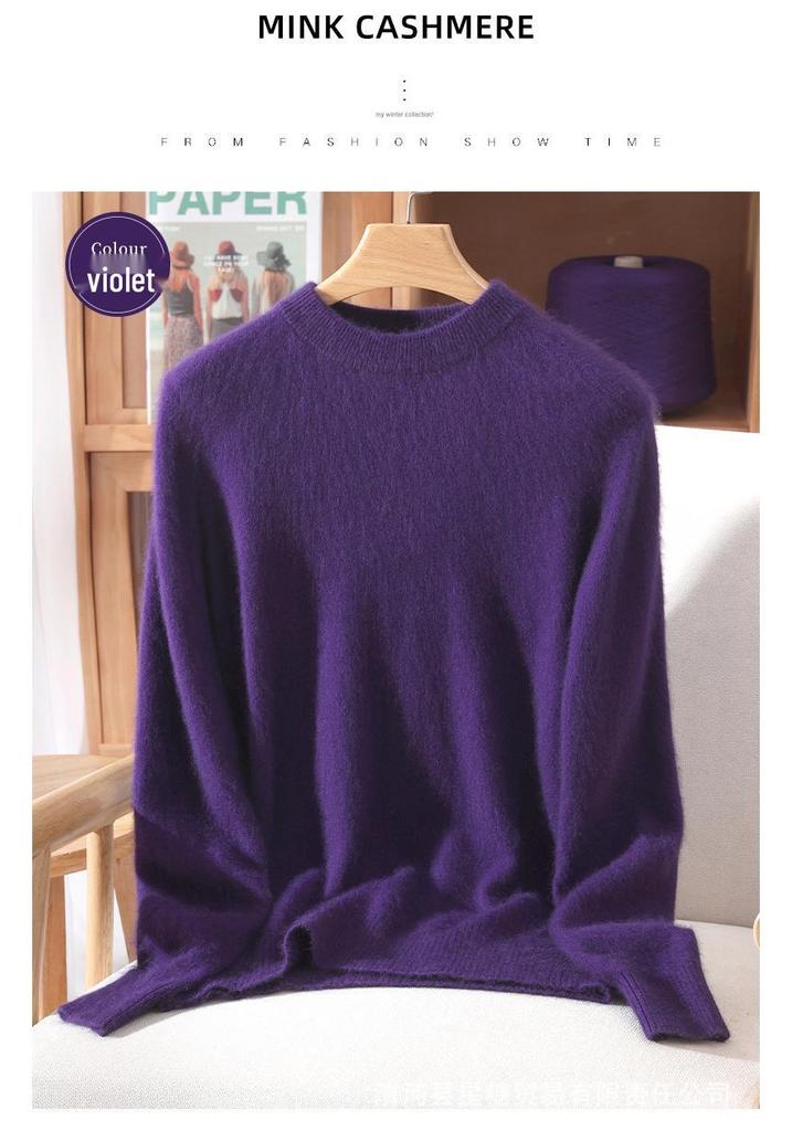 Maglione da donna taglie forti con scollo rotondo in visone e cashmere