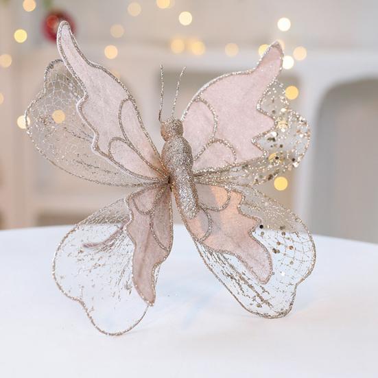 Yousheng Christmas Tree Decoration Festive Butterfly Pendant Realistic Glittered Branch Decor for Xmas Home Party Display