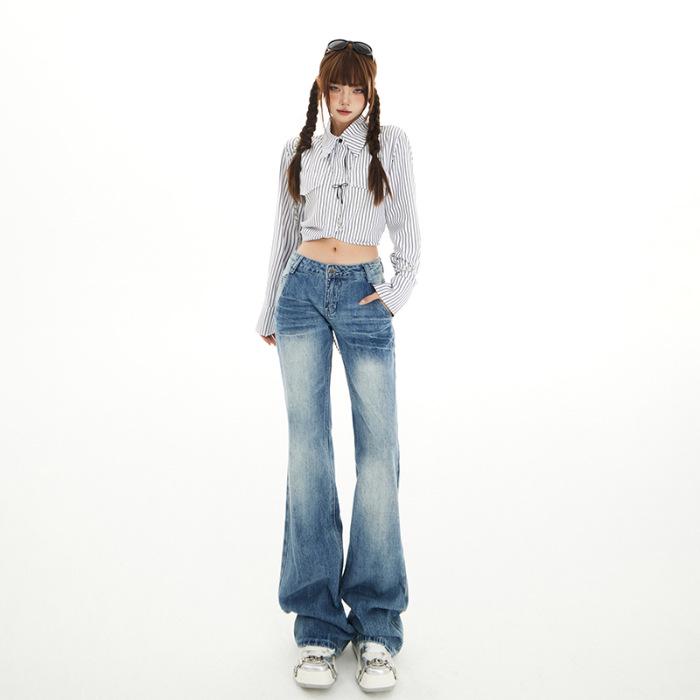 Women's Light Micro-Flare Jeans 2025 Spring/Autumn - Petite Low-Waist, Narrow Straight-Leg, Relaxed Fit