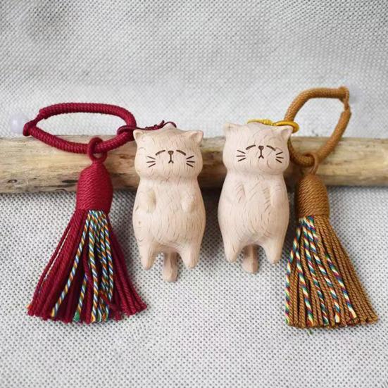 Keychain Pendant Lucky Cat Handcrafted Wooden Animal Themed Charm Bags Cell Phones Car Keys