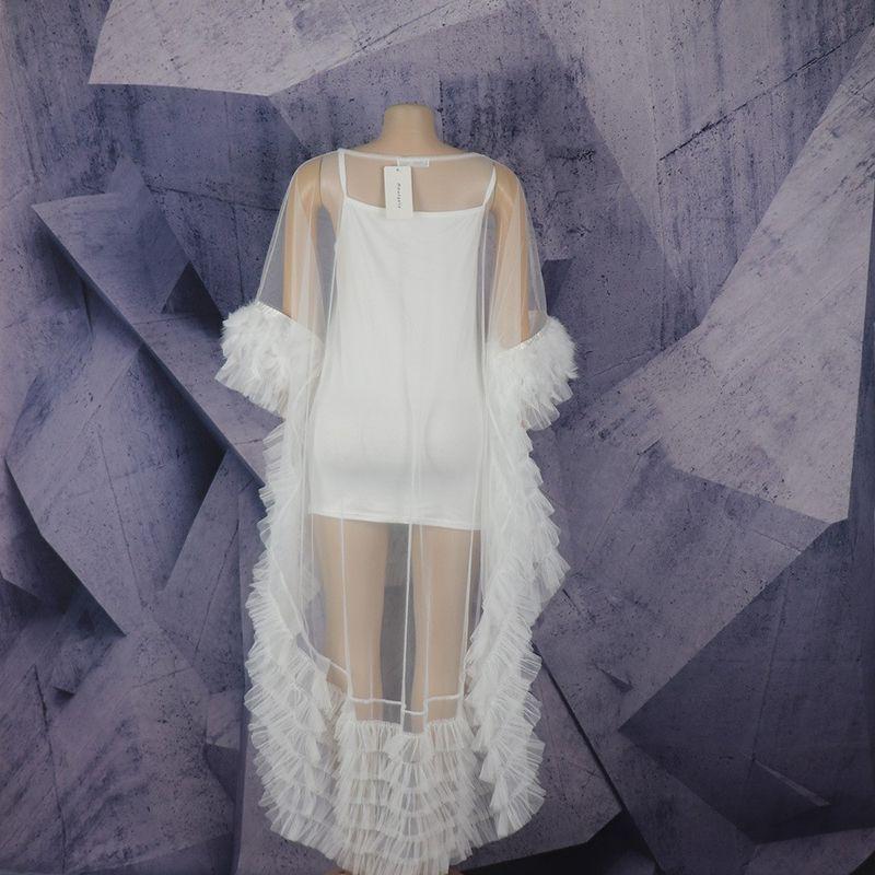 

Африканское модное платье Платье Сетчатая вставка Пэчворк Деревянное ухо Перо Платье на бретелях Сексуальный костюм-двойка Костюм White One size