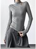 Women's Slim Fit Velvet Turtleneck Long Sleeve T-Shirt, Gray, 2025 Spring/Autumn/Winter Collection.
