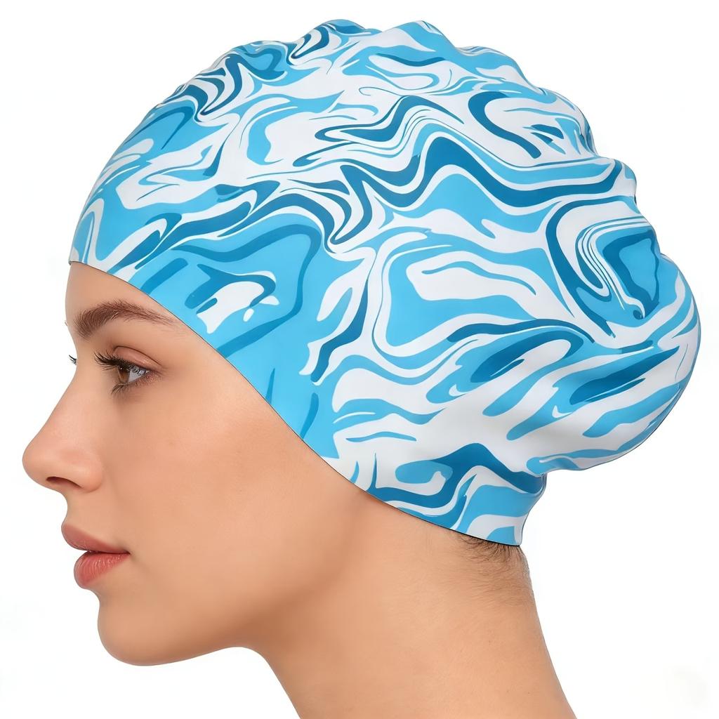 1 Pièce Bonnet de Bain Surdimensionné en Silicone Double Face Imprimé Haute Élasticité pour Femme, Pour l'Entraînement de Natation, la Plage et les Sports Nautiques