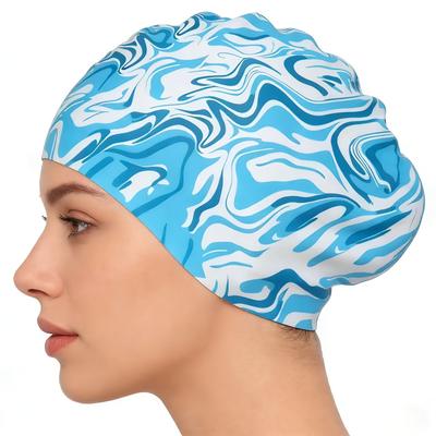 1 Pièce Bonnet de Bain Surdimensionné en Silicone Double Face Imprimé Haute Élasticité pour Femme, Pour l'Entraînement de Natation, la Plage et les Sports Nautiques