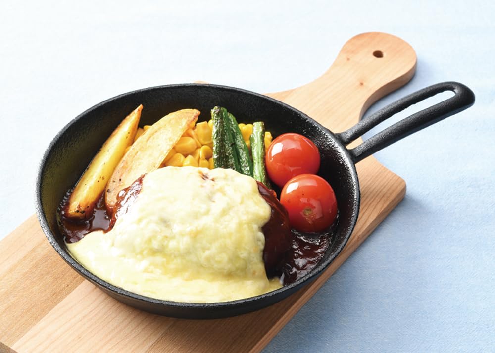 Ikenaga Iron Works 17cm Mini Skillet, Induction Compatible, Pasta Plate, with Wooden Stand, 516