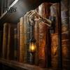 Dark Academia Home Accents Skeleton Hand Lantern Shelf Light, Warm LED Library Nightlight, Gothic Wireless Table Lamp Decorative Mini Bookshelf