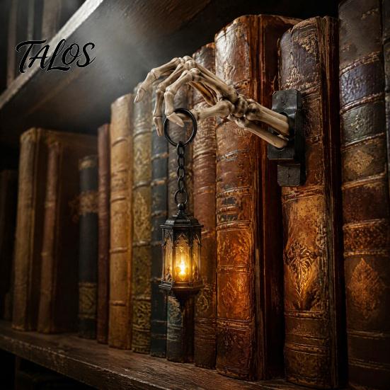 Dark Academia Home Accents Skeleton Hand Lantern Shelf Light, Warm LED Library Nightlight, Gothic Wireless Table Lamp Decorative Mini Bookshelf