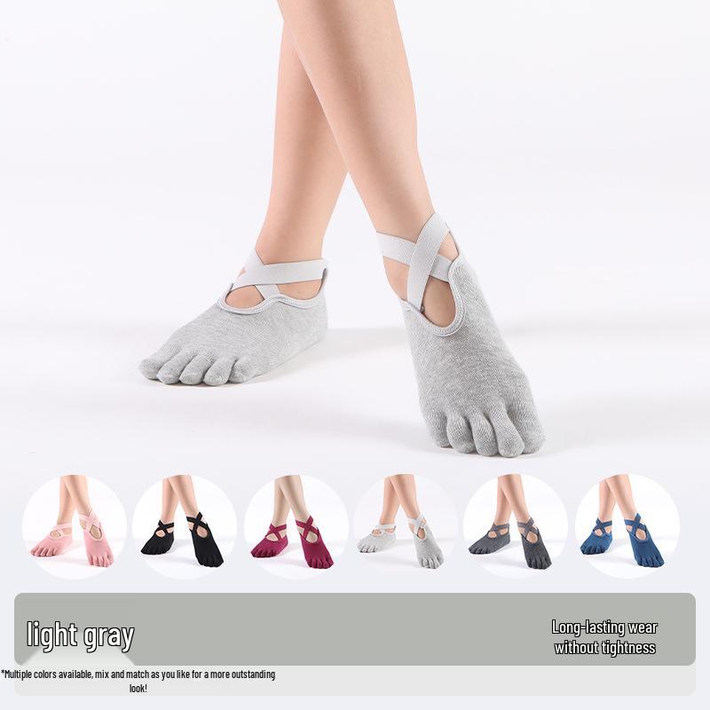 Non-Slip Strappy Split-Toe Yoga Socks - Five-Finger Combed Cotton for Indoor Sports & Pilates