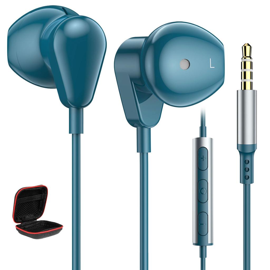 iMangoo Wired Earphones with for PCs and with Volume and Ring Microphone, 3.5mm Jack, In-Ear Type, Computers, Hands-Free Calling, Control, Holder.