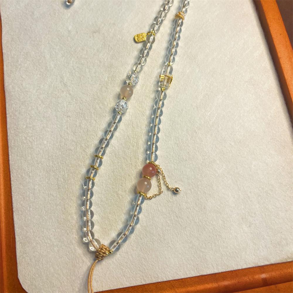 Versatile Red Agate Pendant with White Crystal Southern Necklace Cord