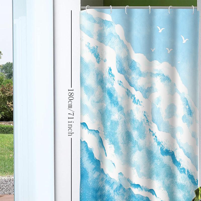 1pc Wave geometry Shower Curtain with Metal Grommets, Polyester Bath Curtain Widow Curtain Bathroom Decor & Accessories