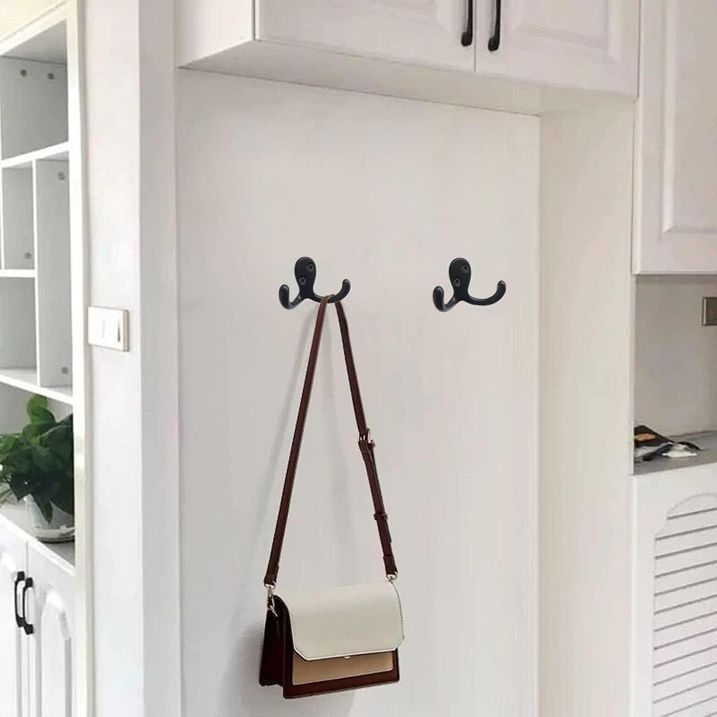 Coat Hooks Hardware, 10Pcs Wall Hooks Heavy Duty Hooks for Hanging Coats No Rust Double Robe Hook Wall Mounted for Key Towel Bags Cup Hat (Black)