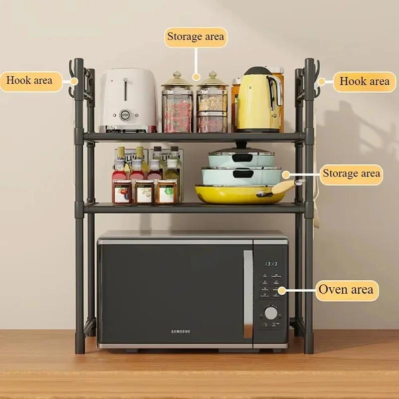 2/3-Tier Metal Kitchen Rack Countertop Microwave Spice Organizer Heavy-Duty Standing Shelf for Dishes/Pots/Pans On Sale