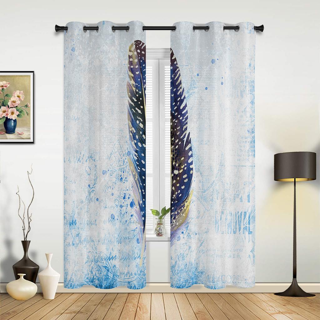 Purple Feather Watercolor Curtains Bedroom Living Room Drapes Kitchen Children Window Curtain Home Decor Modern Made Of Polyester Washable Area Ready