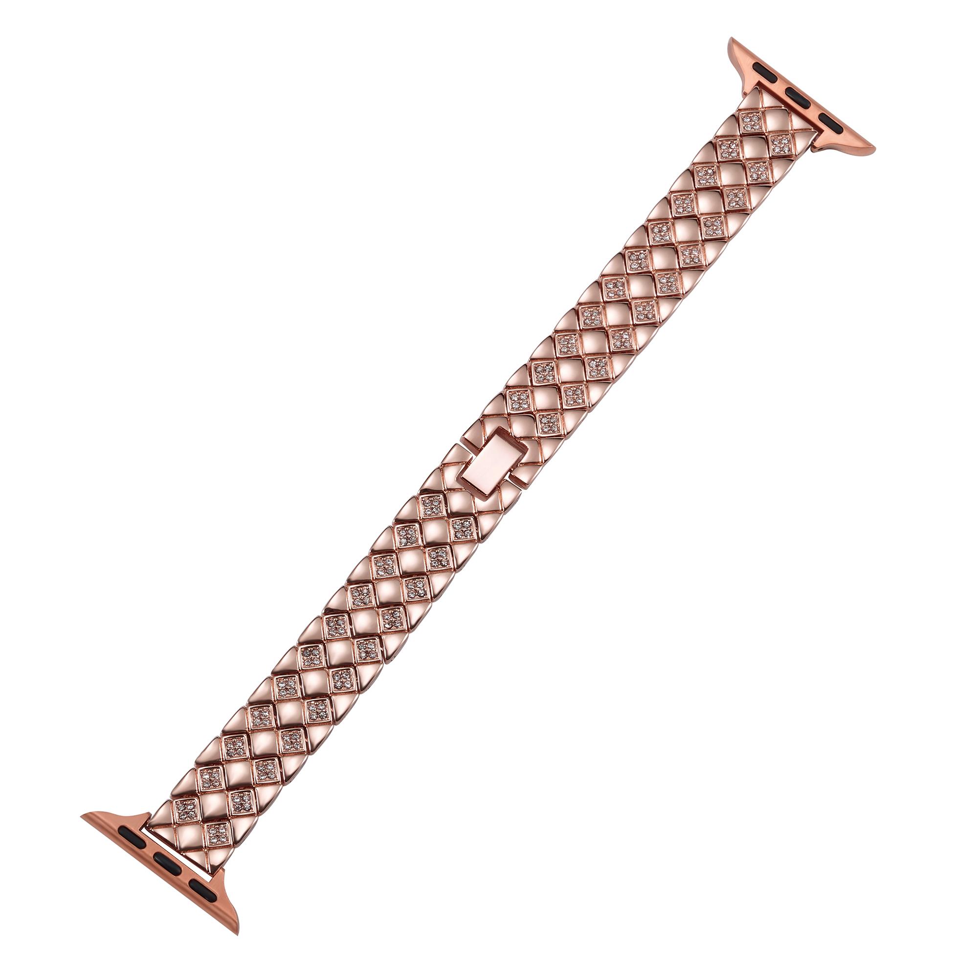 

Zinc Alloy Watch Strap for Apple Watch Series 10 42mm/9 8 7 41mm/SE (2023) SE (2022) SE 6 5 4 40mm/3 2 1 38mm Rhombus Band Rose Gold