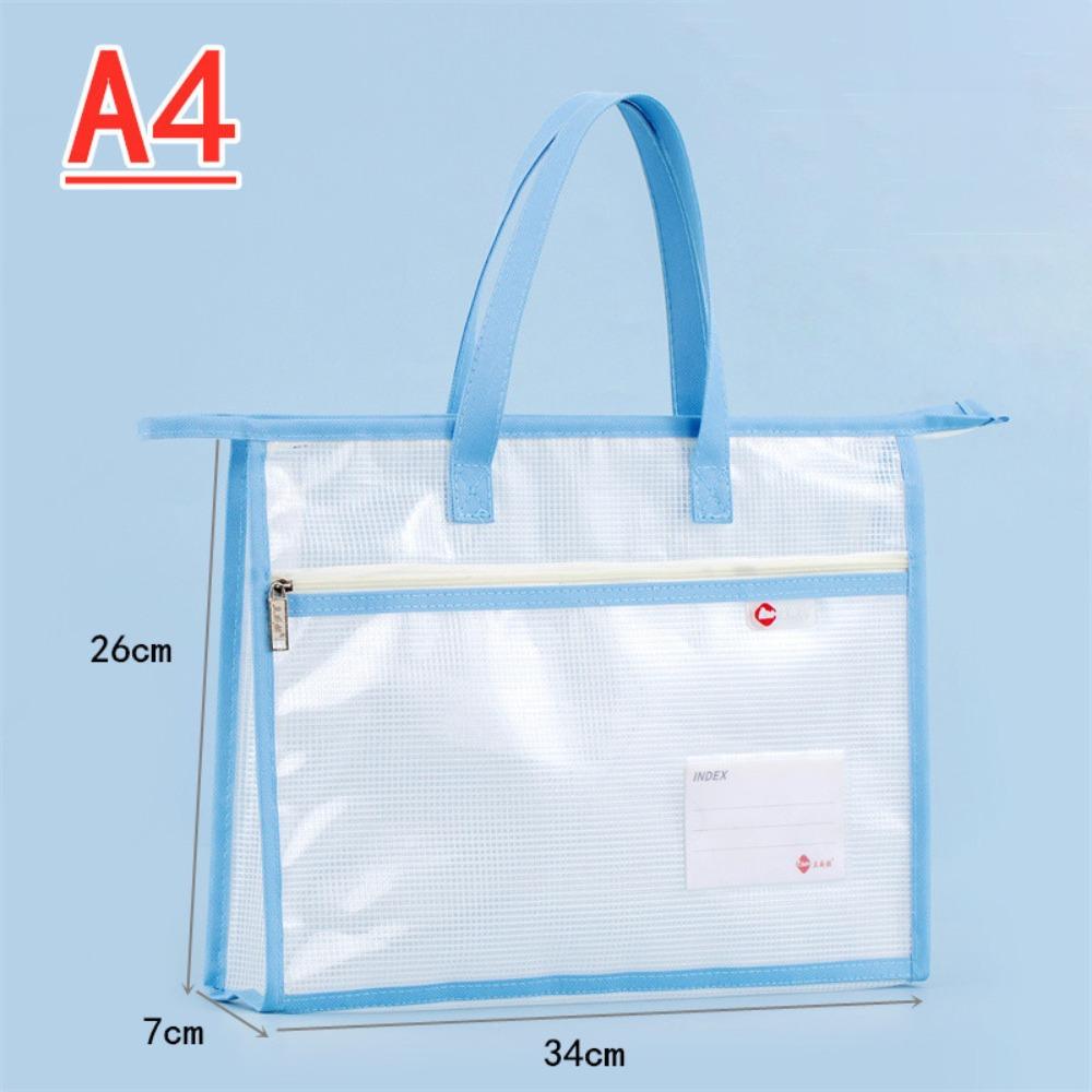 New with Zipper and Handle A3 Project Bag Mesh PVC Large Capacity Mesh Art Bag Thickened Waterproof Storage Bag Office Supplies