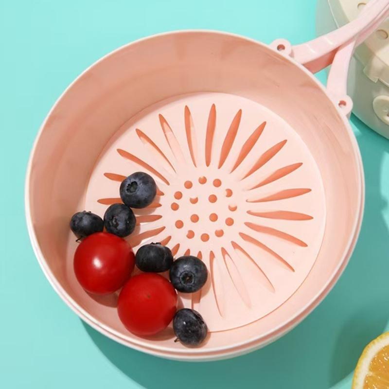 Kitchen Vegetable Drainer Container with Foldable Handle Dishwasher Safe Basket For Produce Washing Organizing