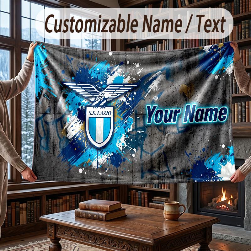 Custom Name Flannel Throw Blanket Lazio FC Pattern Warm Home Decoration