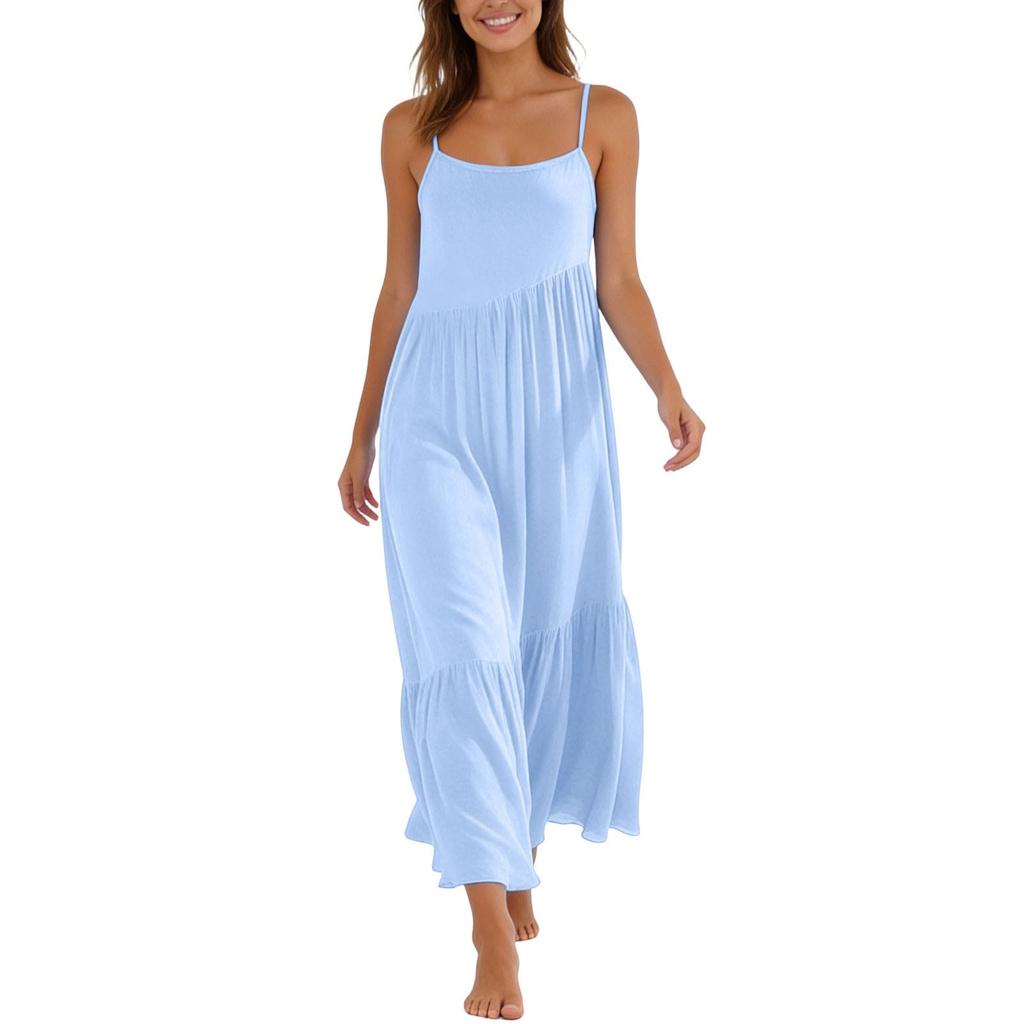 Women's Summer Fashion Patchwork Pleated Sleeveless Dress